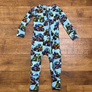 Bums & Roses Bamboo 6-9mo Trucks Are My Jam Monster Truck Zippy Sleeper Blue